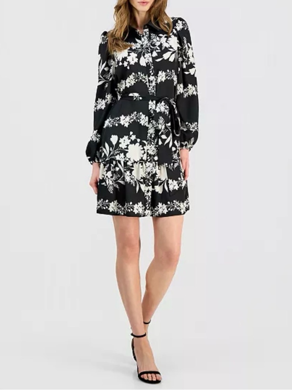 Anna Klein Women's Floral Tiered-Hem Shirtdress - Picture 3 of 6